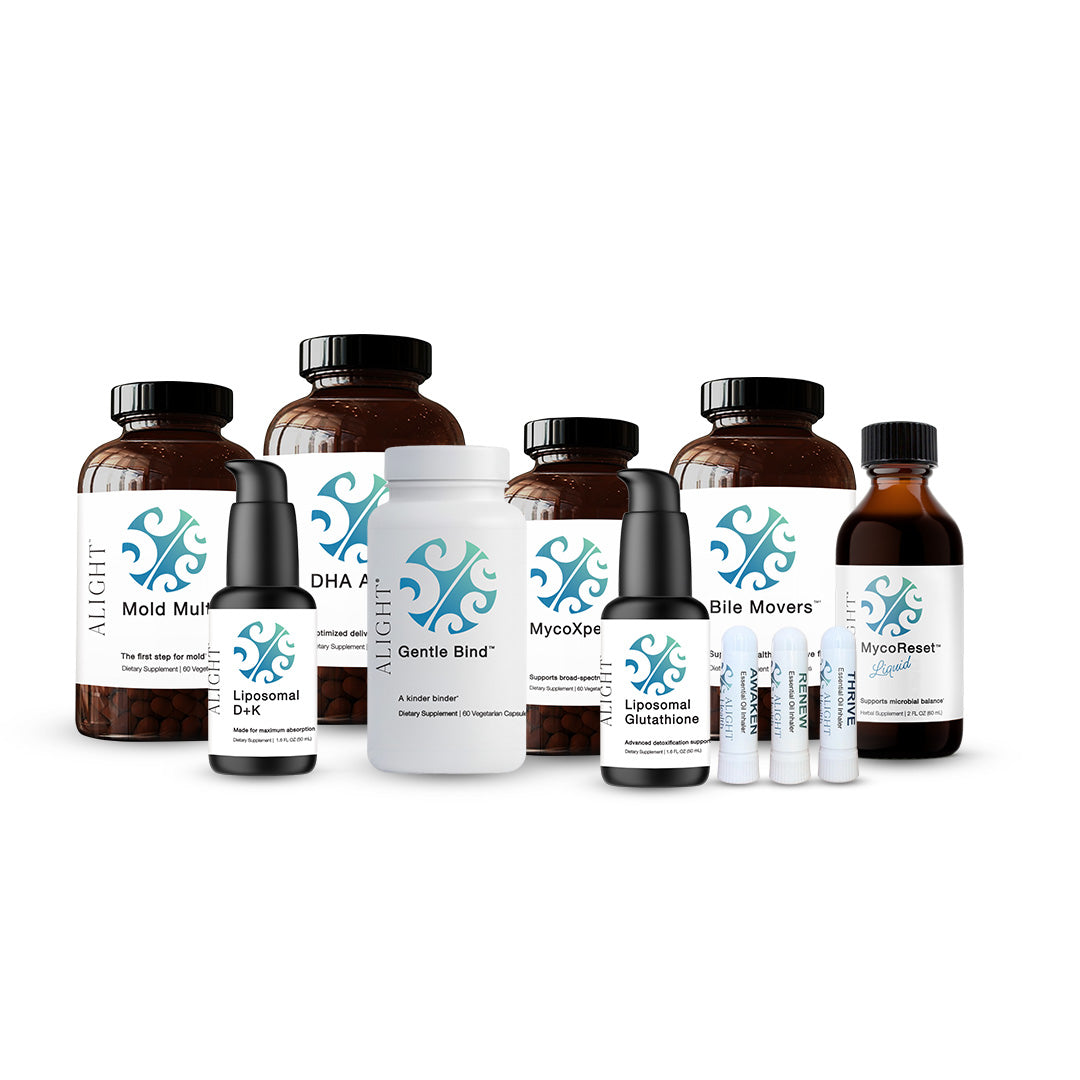 Collection of Alight supplement bottles on a white background