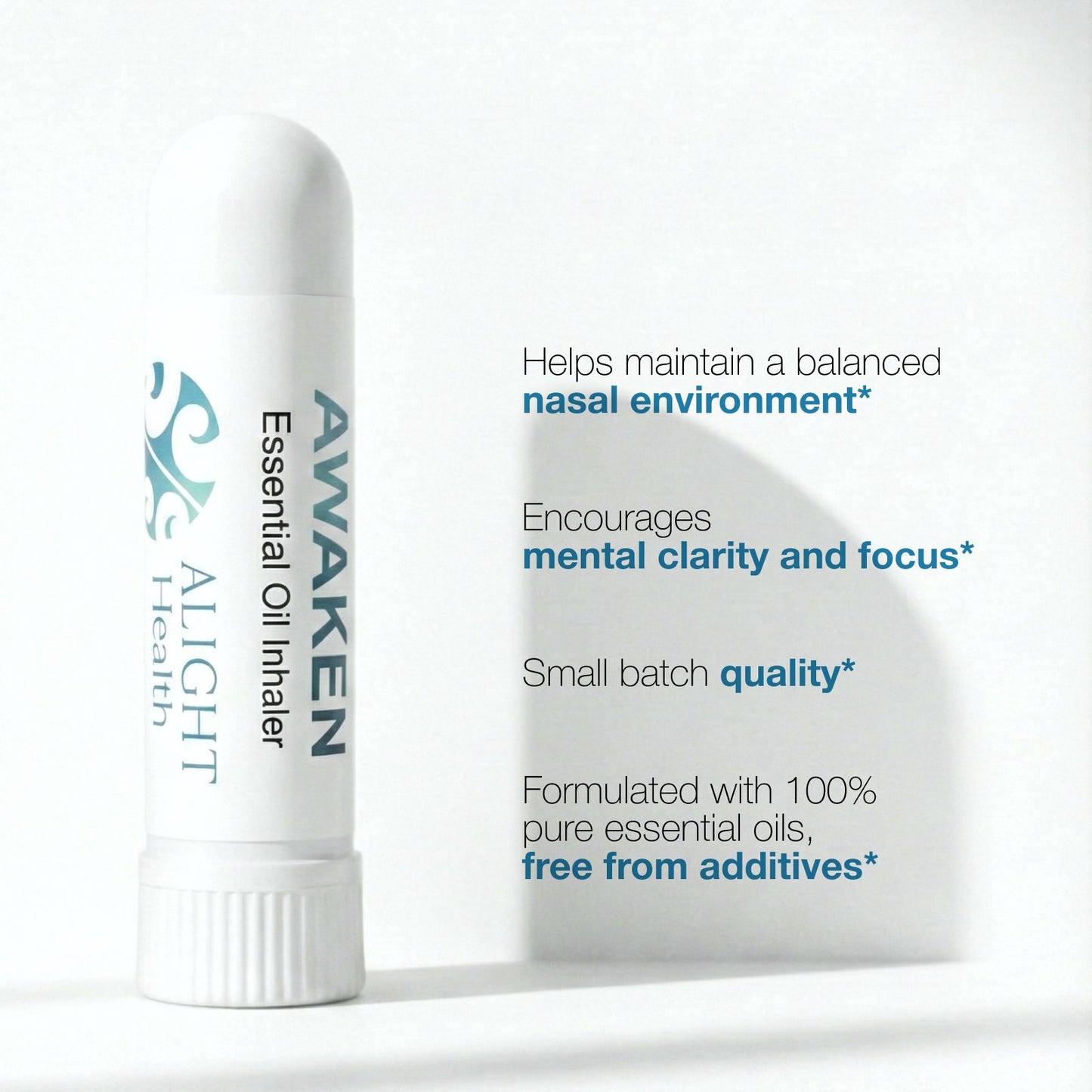 Alight Health Essential Oil Inhaler with product description text on a white background
