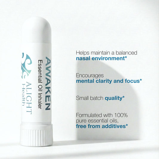 Alight Health Essential Oil Inhaler with product description text on a white background