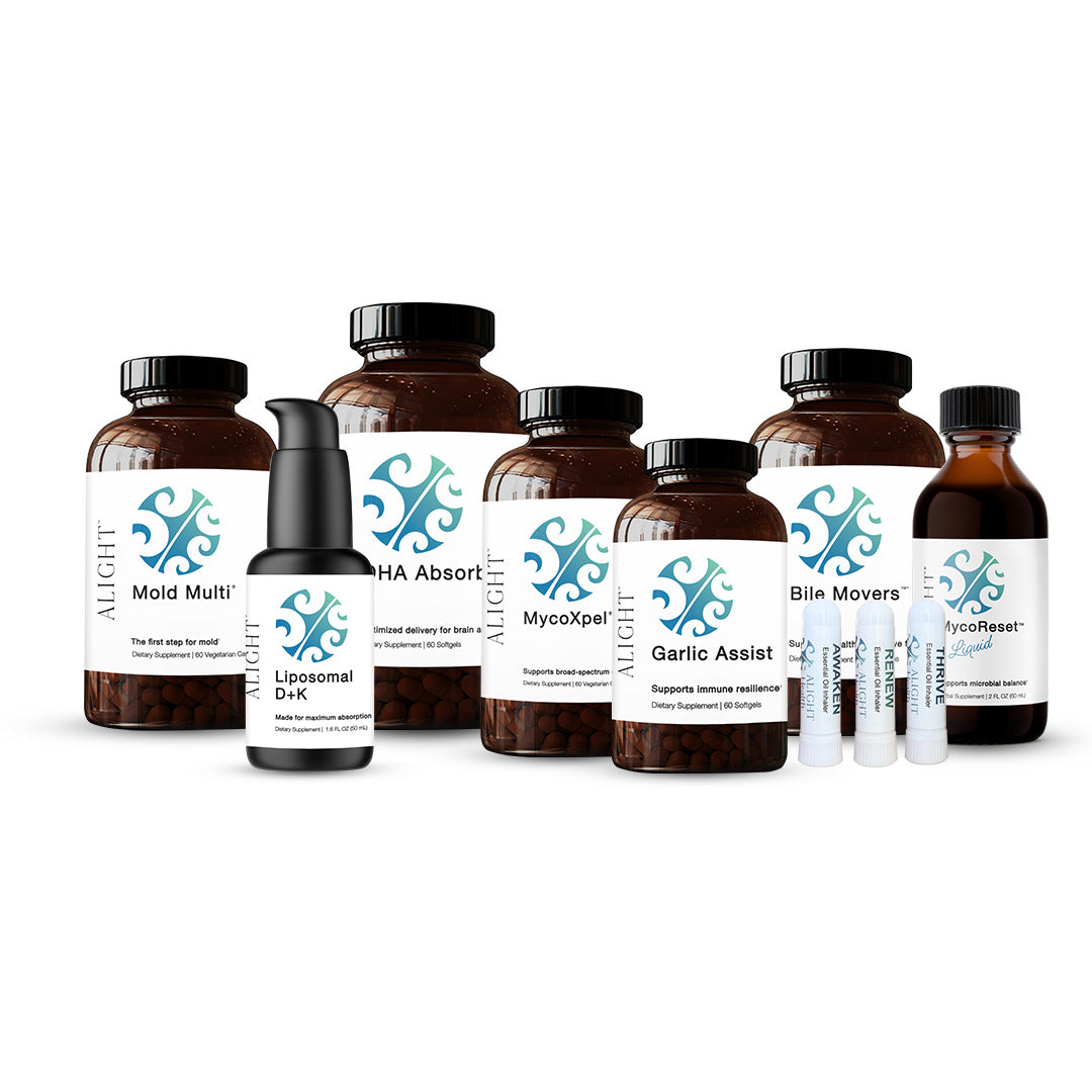 Collection of Alight supplement bottles on a white background