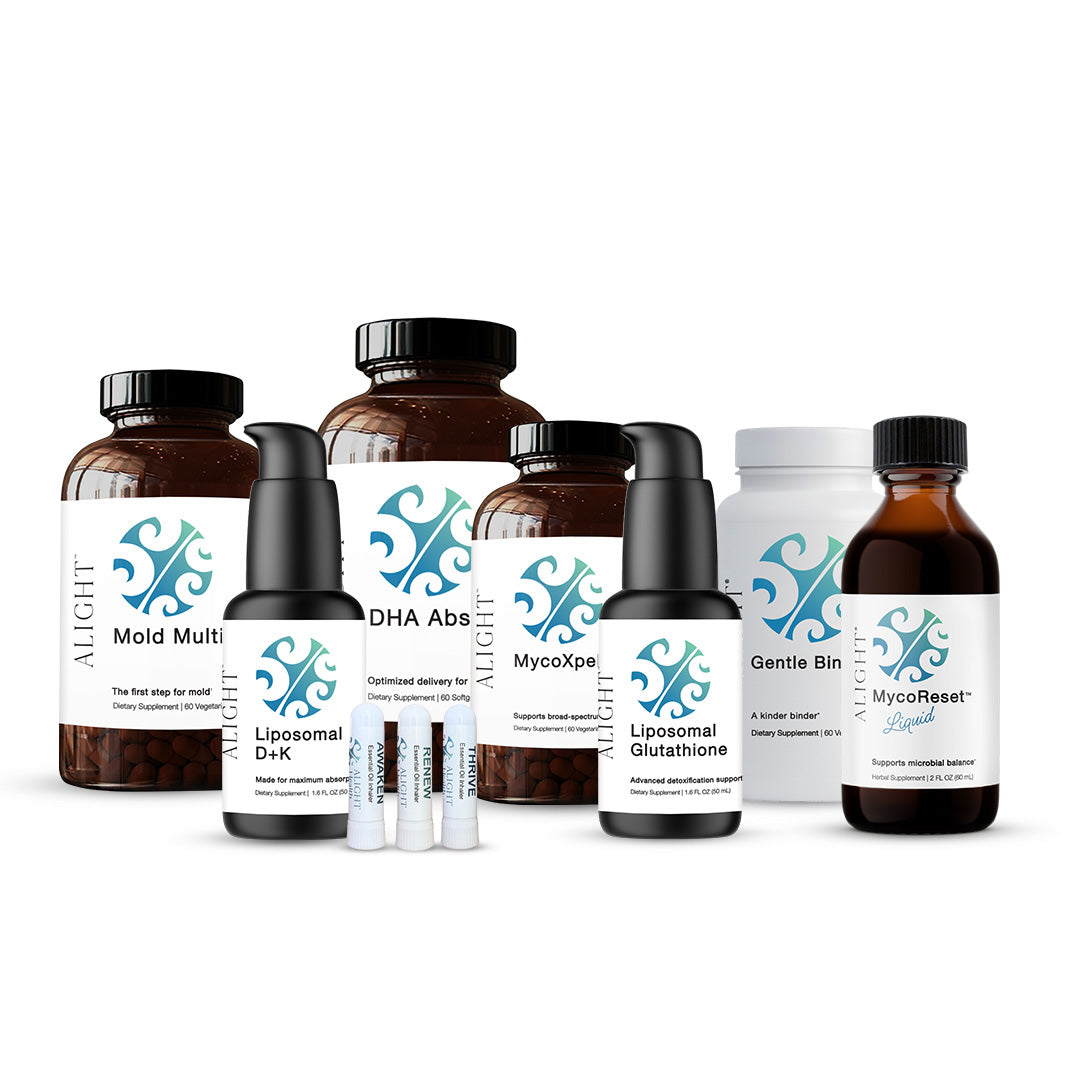 Collection of Alight supplement bottles on a white background