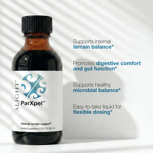 Bottle of ParXpel supplement with label on a white background