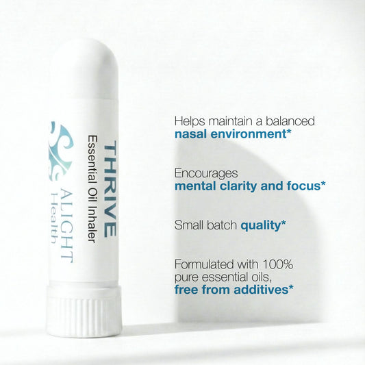 Alight Thrive essential oil inhaler with text on a white background