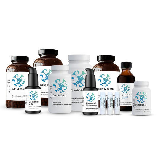 Collection of Alight supplement bottles on a white background