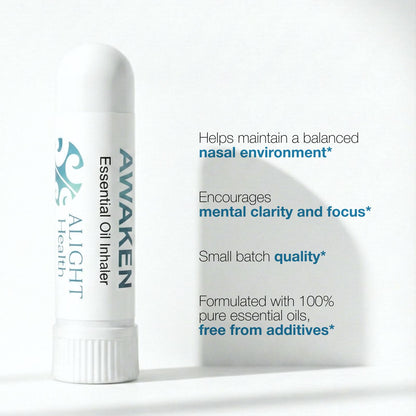 Alight Health Essential Oil Inhaler with product description text on a white background