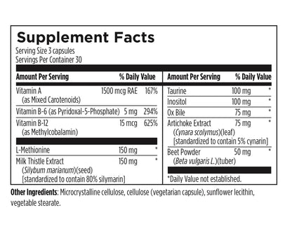 Supplement facts label with various vitamins and minerals listed on a white background