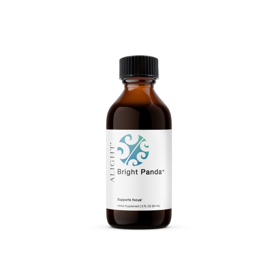 Bottle of Bright Panda supplement with a white label on a white background