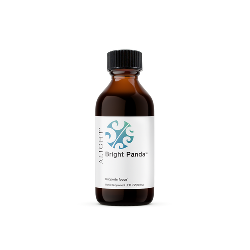 Bottle of Bright Panda supplement with a white label on a white background