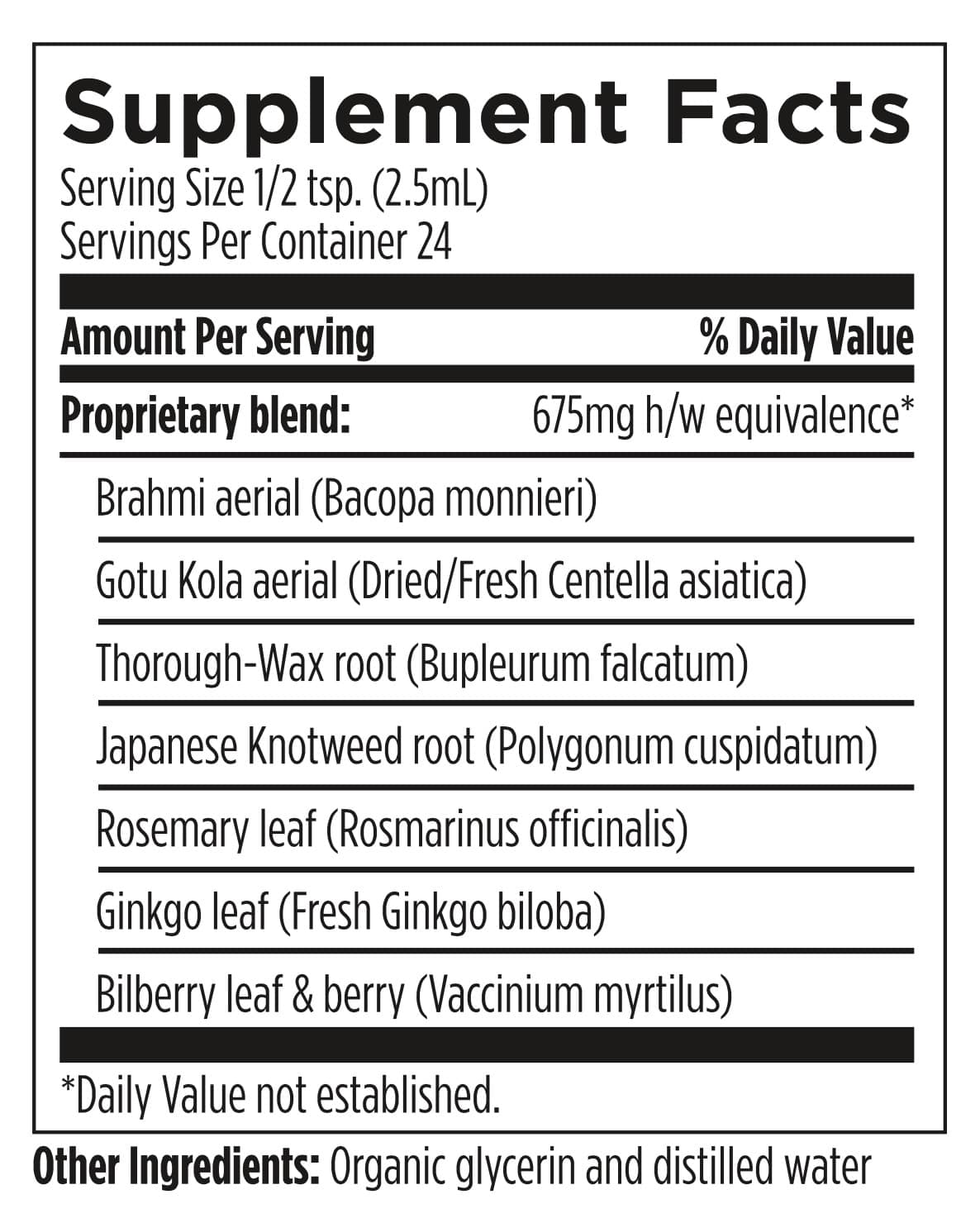 Supplement facts label with herbal ingredients listed