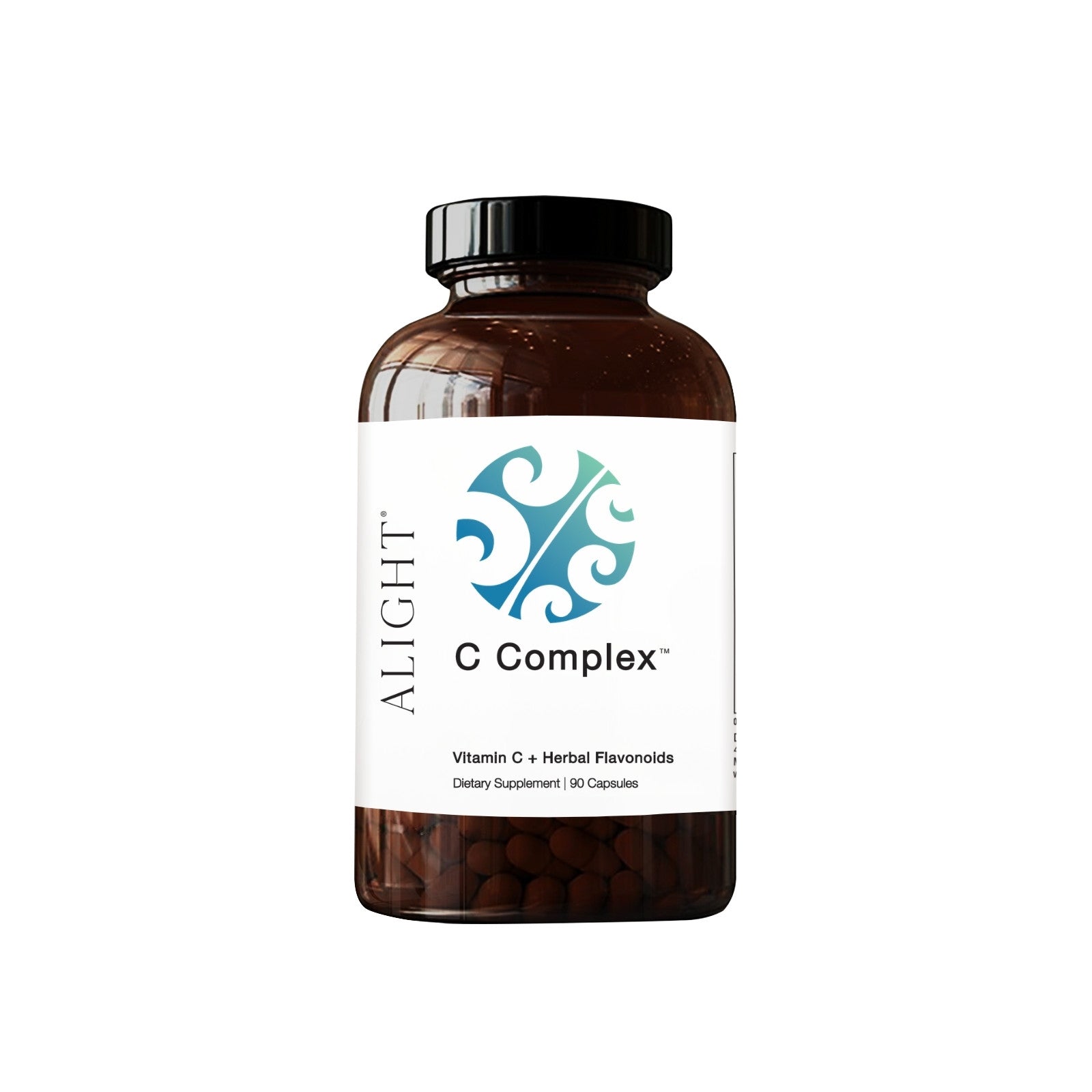 Alight's amber bottle with C ComplX, a vitamin c supplement with herbal flavonoids. 