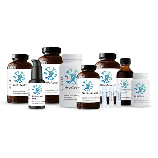 Collection of health supplements with brand logo on a white background