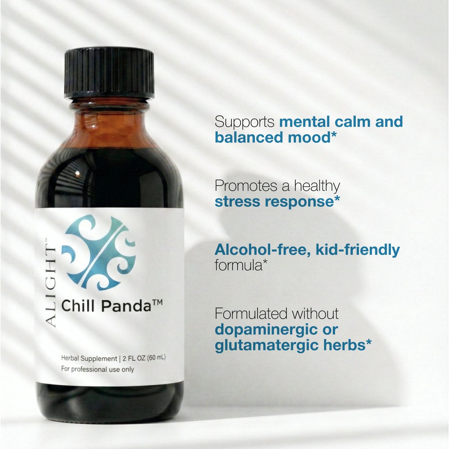Bottle of Chill Panda supplement with label on a white background