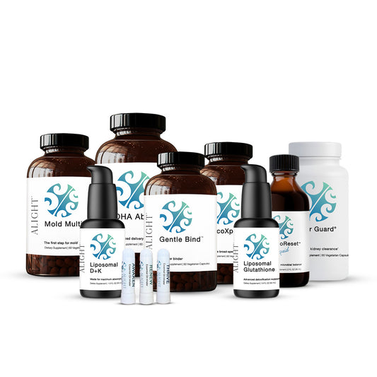 Collection of Alight supplement bottles on a white background