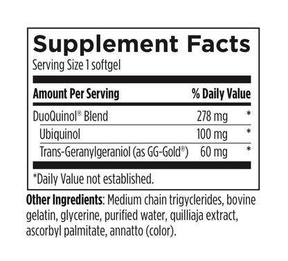 Supplement facts label with detailed nutritional information on a white background