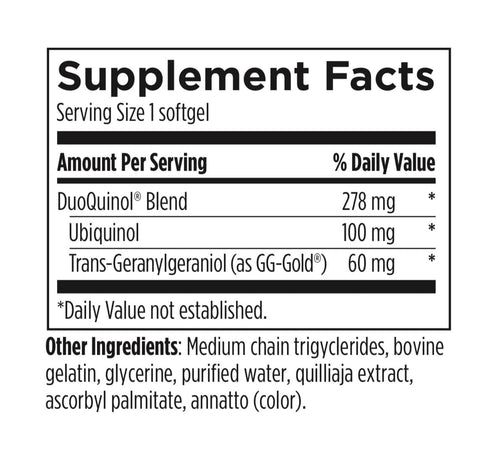 Supplement facts label with detailed nutritional information on a white background