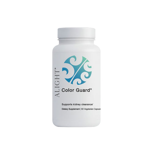 White supplement bottle labeled 'Color Guard' by Alight on a white background
