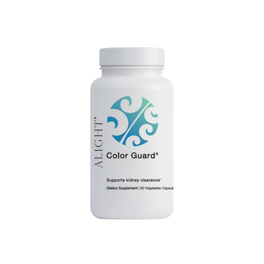 White supplement bottle labeled 'Color Guard' by Alight on a white background