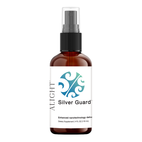 Brown spray bottle with a white label featuring 'Alight Silver Guard' on a white background