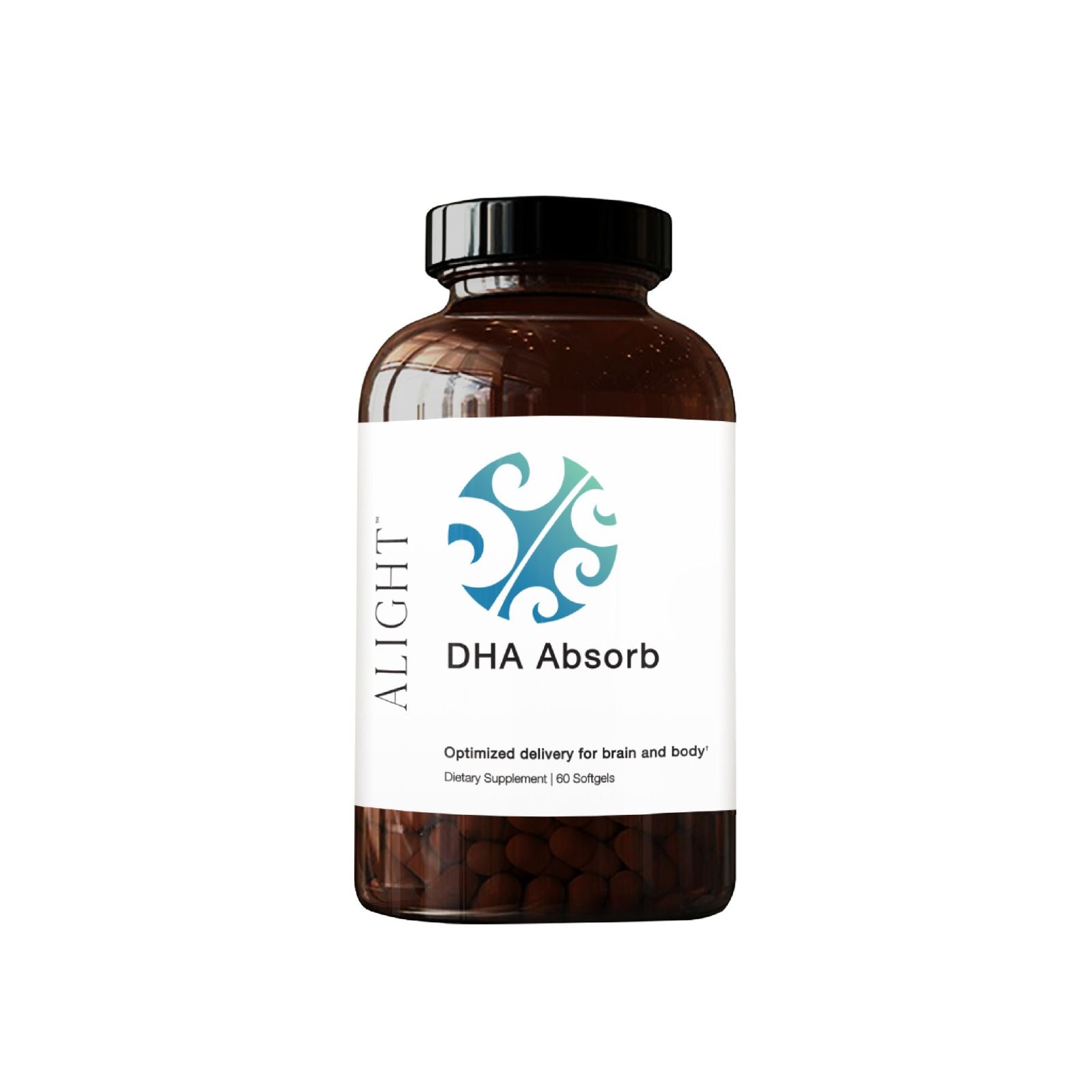 Supplement bottle labeled 'DHA Absorb' by 'ALIGHT' on a white background