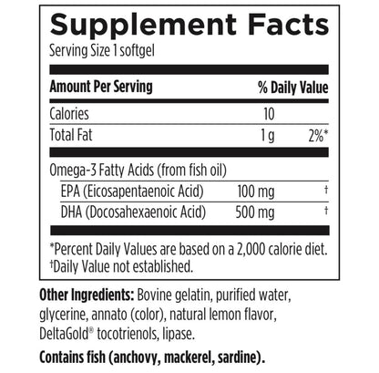 Supplement facts label for a product with omega-3 fatty acids