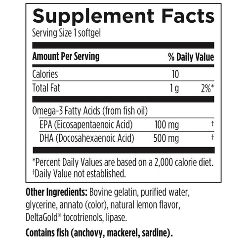 Supplement facts label for a product with omega-3 fatty acids