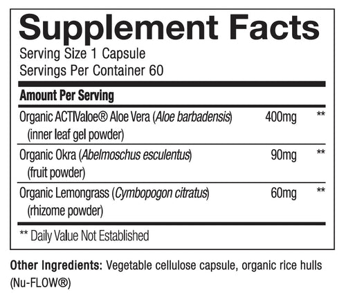 Supplement facts label with ingredients and serving size details