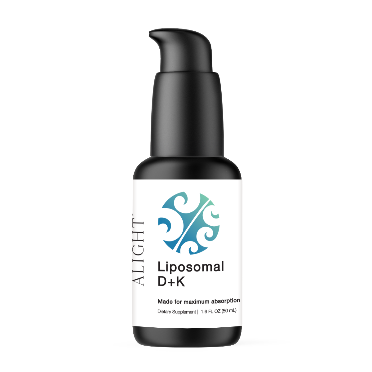 Bottle of ALIGHT Liposomal D+K supplement on a white background