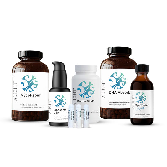 Collection of Alight supplement bottles on a white background