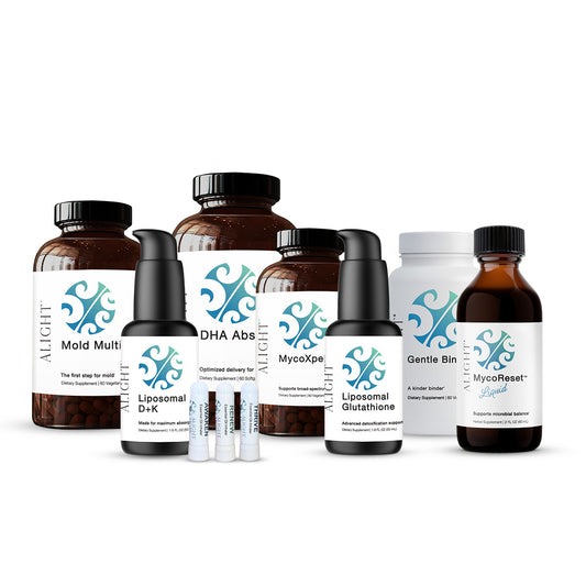 Collection of Alight supplement bottles on a white background