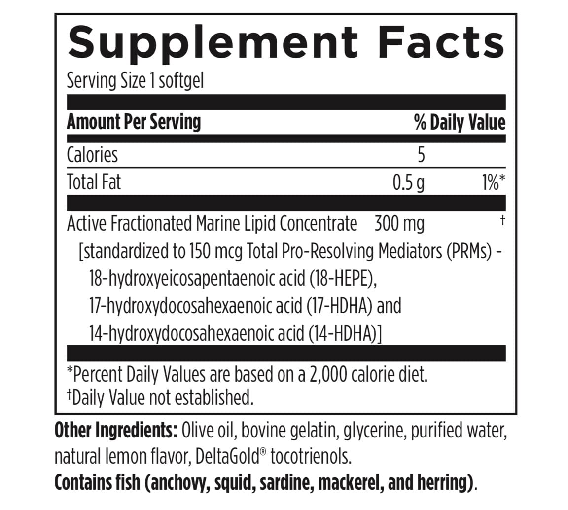 Supplement facts label for a product. 