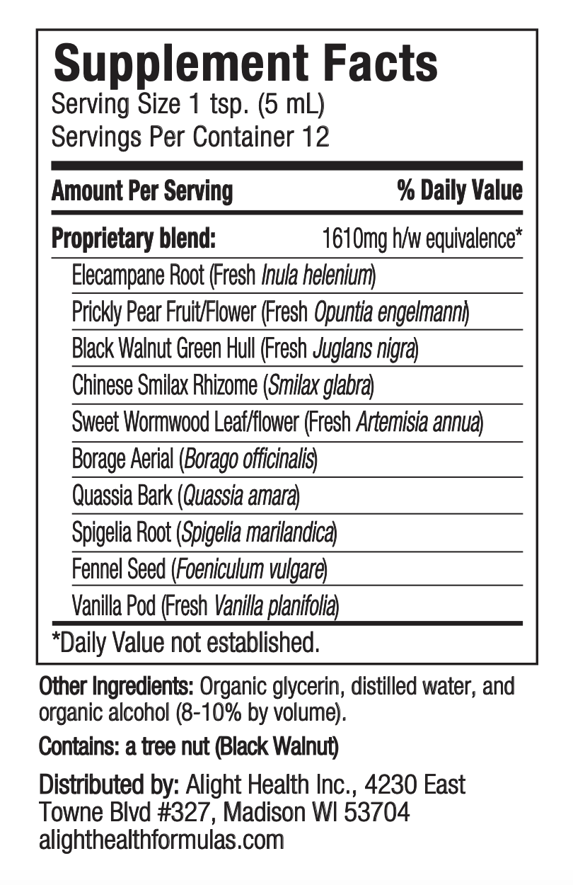 Supplement facts label with detailed ingredient list on a white background