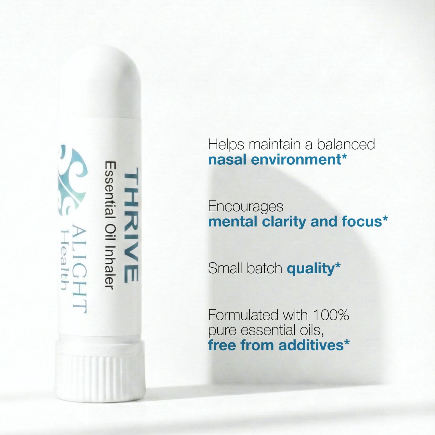 Alight Thrive essential oil inhaler with text on a white background