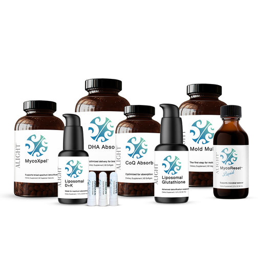 Collection of Alight supplement bottles on a white background