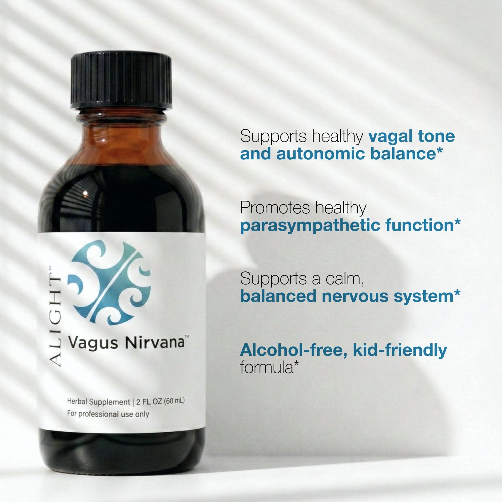 Bottle of Vagus Nirvana supplement with text on a white background