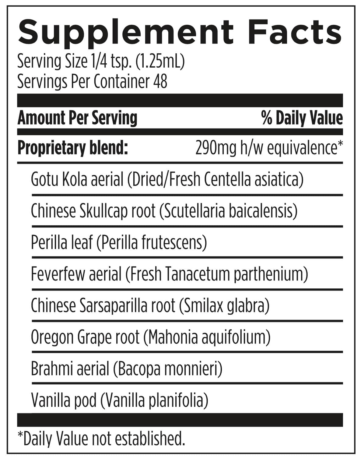 Supplement facts label with ingredients listed on a white background